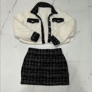 Chic Black and White Tweed Skirt Set